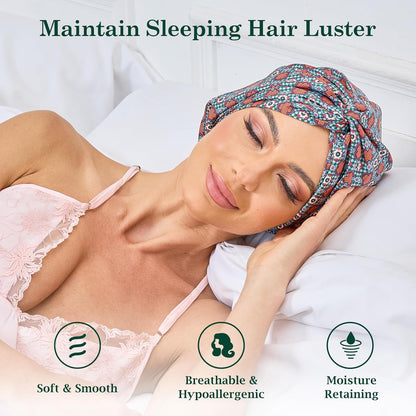 Adjustable Silk Satin Bonnet for Sleeping Hair Wrap, Double Layer Sleep Cap, Night Turban for Large Long Curly Braid Women Men Hair - Matcha Green