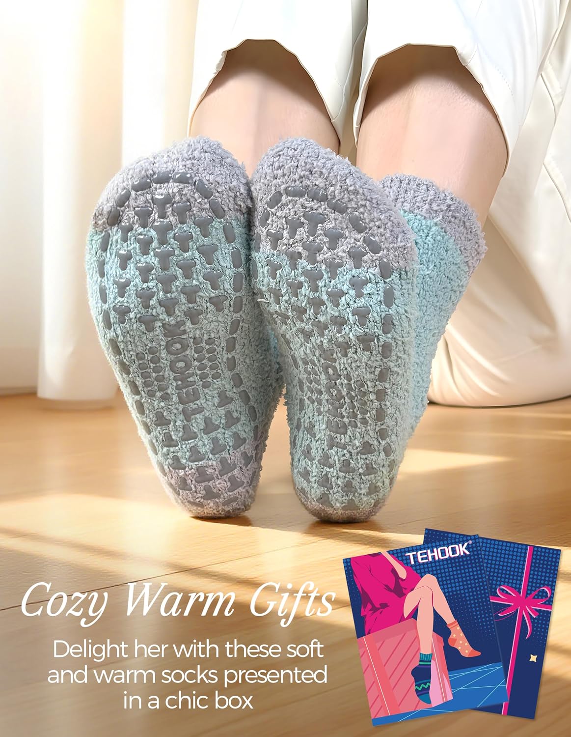 TEHOOK Warm & Cozy Gifts for Women, Fluffy Fuzzy Plush Sleeping Slipper Socks - Soft Warm Fabric