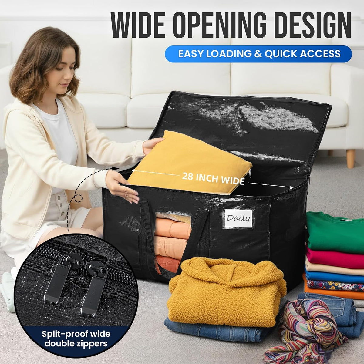 TAILI Blue Extra Large Moving Bags,Storage Bags with Visible Window