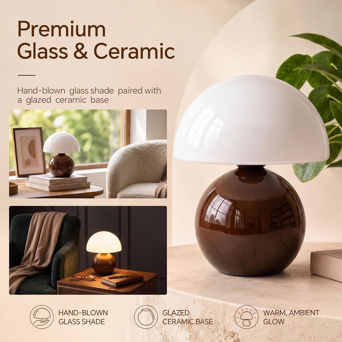 Dawnwake Mushroom Lamp Table Lamp for Bedroom-Small Desk Table Lamps,White
