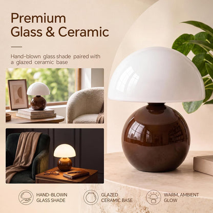 Dawnwake Mushroom Lamp Table Lamp for Bedroom-Small Desk Table Lamps,White
