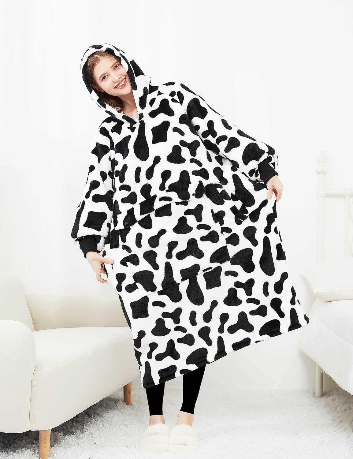 KFUBUO Wearable Blanket Hoodie for Adults Sherpa All Patterns Cat Oversized Sweatshirt Blanket with Pockets for Women