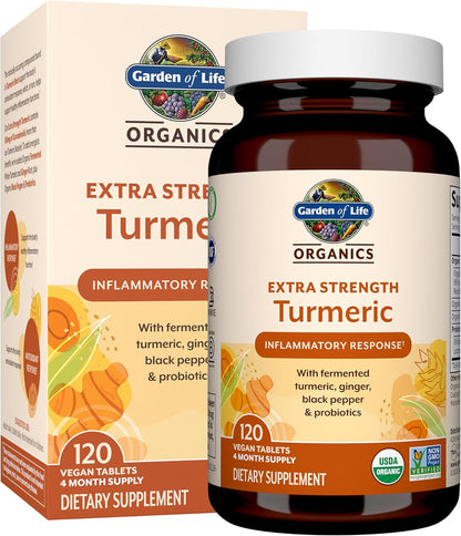 Garden of Life Organics Extra Strength Turmeric Supplement, 120 Tablets