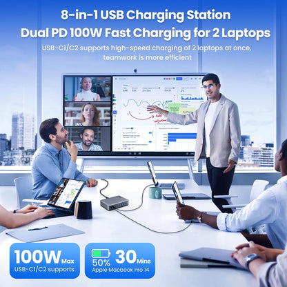 USB C Charger 200W USB C Charger Block,Upgraded GaN III 8-Port Fast Charging Station Hub,PD 65W Laptop Charging Adapter Compatible with MacBook Pro/Air,DELL,Steam Deck,iPhone 16/15/14,Galaxy S23/22