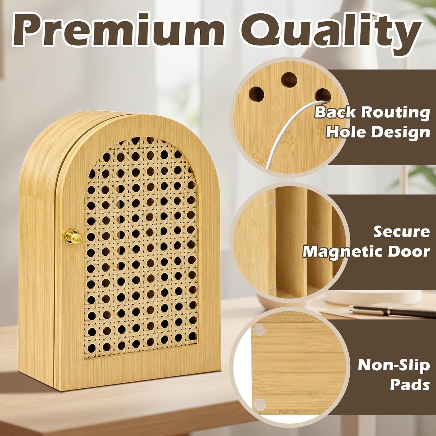 Bamboo Phone Box, Premium Cell Phone Box for Family Time, Cell Phone Jail with Charging Holes,Phone Lock Box Holds 6 Phones (Oak)