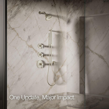 KOHLER 33631-Y-BN Cinq Round Single-Function Filtered Showerhead, Five-Layer Filtration, 2.5 GPM, Full Coverage Spray, Premium Durable Material, Vibrant Brushed Nickel