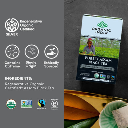 ORGANIC INDIA Tulsi Turmeric Ginger Herbal Tea - Stress Relieving & Harmonizing, Immune Support, Aids Digestion, Vegan, Caffeine-Free - 18 Infusion Bags, 6 Pack