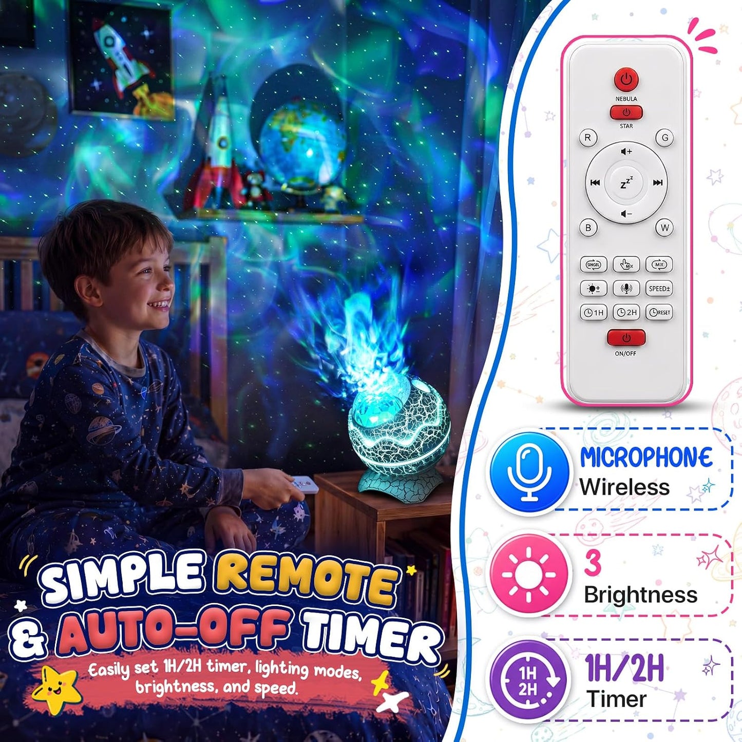 Rossetta Star Projector, Galaxy Projector for Bedroom Nebula Night Light Projector with White Noise, Bluetooth Speaker, Timer and Remote, Kids Room Decor, Birthday, Party, Gifts for Kids Teens Adults