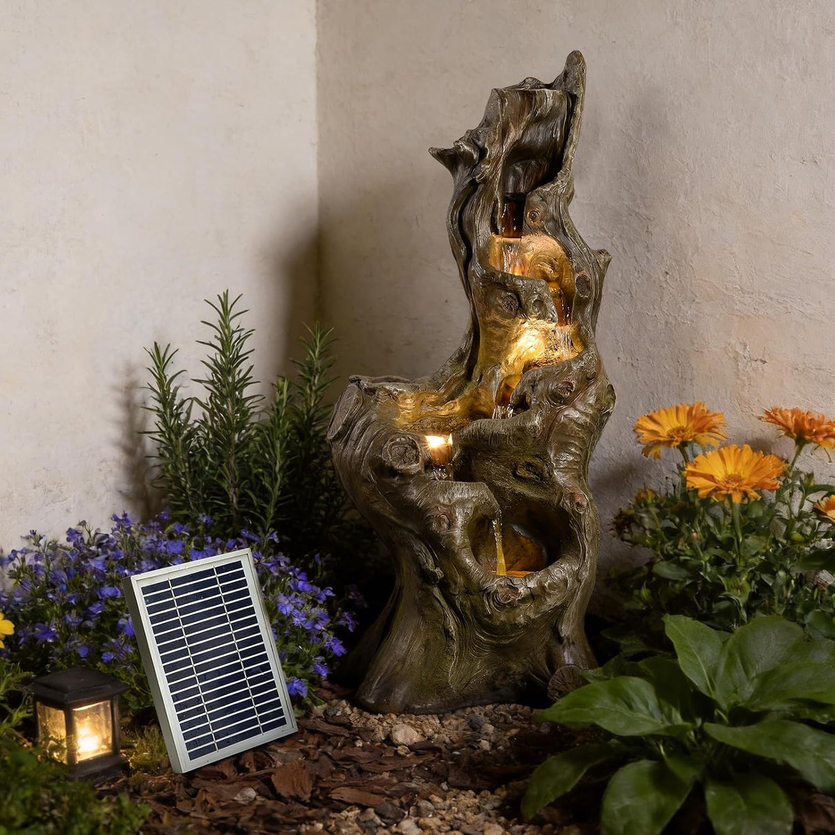Sunlinua Water Fountain Outdoor, 5-Tier Cascading Realistic Tree Waterfall