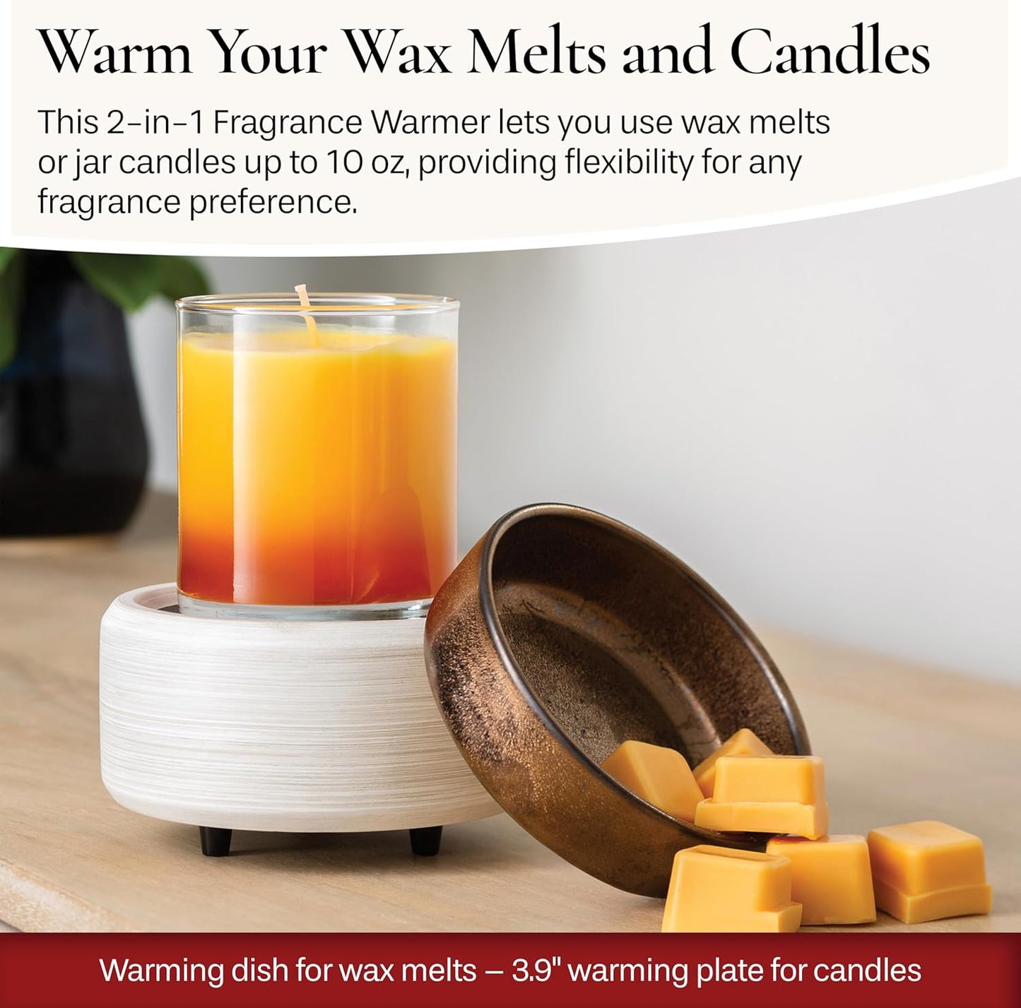Candle Warmers ETC 2-in-1 Candle and Fragrance Warmer for Warming Scented Candles or Wax Melts and Tarts with to Freshen Room, Primitive Black and Bronze