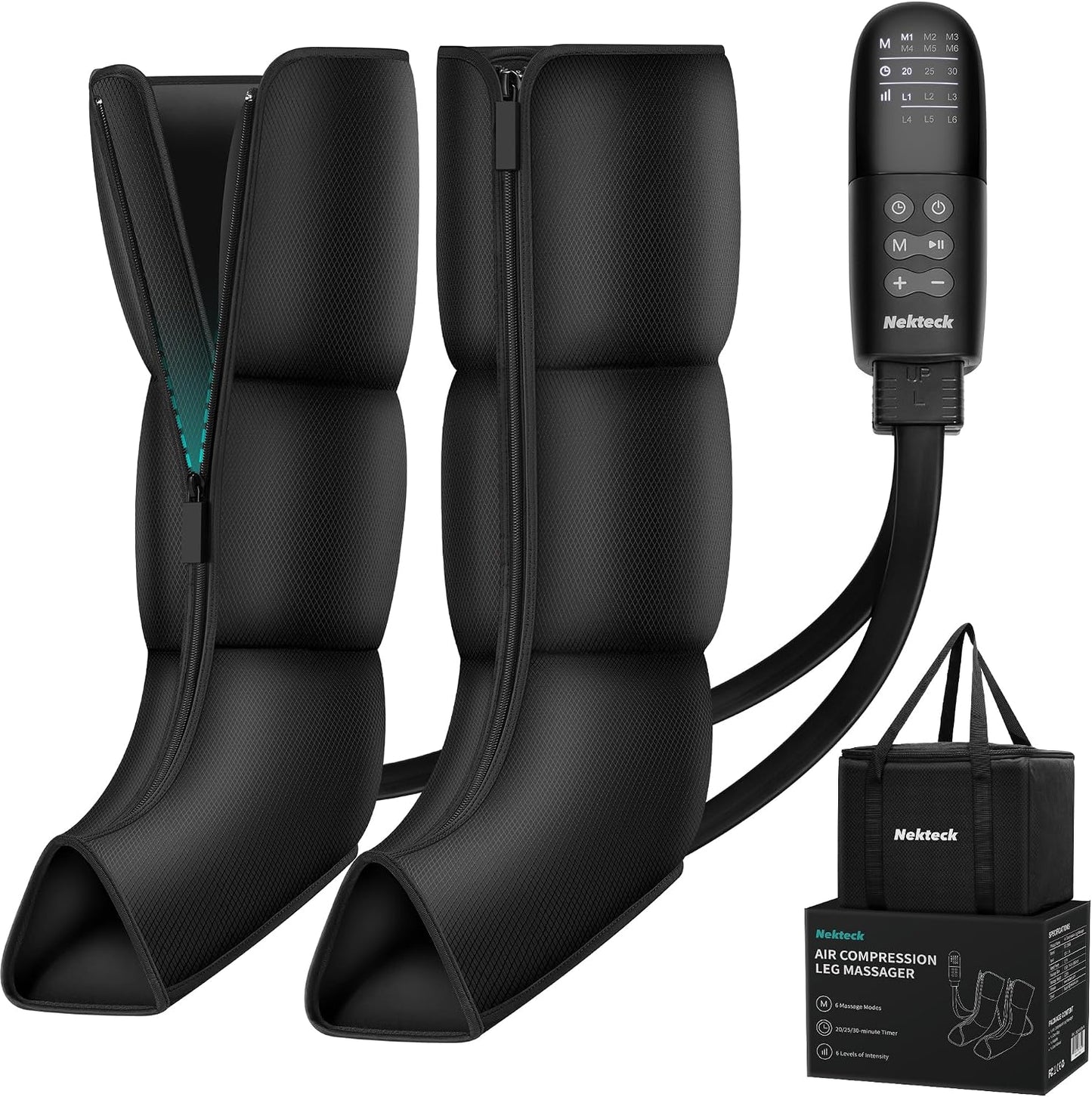 Nekteck Leg Massager for Circulation and Pain Relief, 6 Modes & 6 Intensities Air Compression Boots Helpful for Leg Swelling, Edema RLS, FSA Eligible Gifts for Mom Men Women Dad Birthday