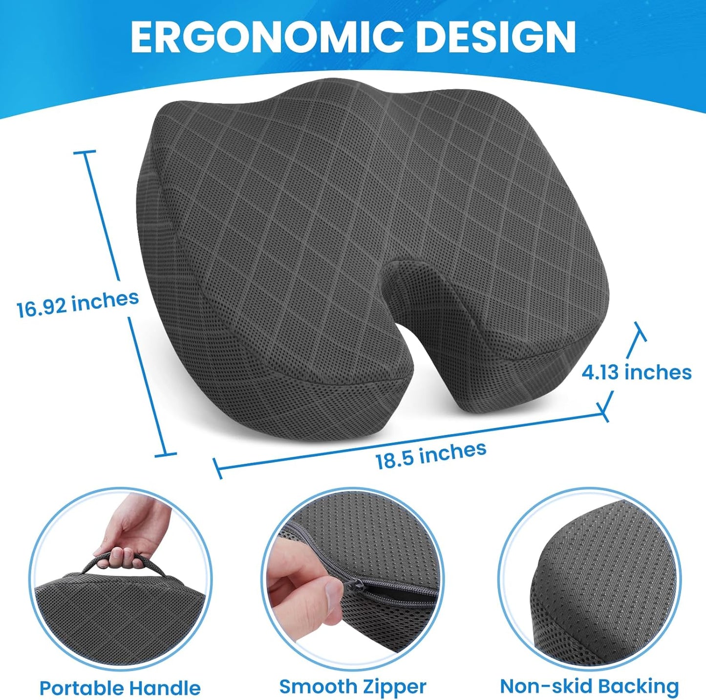 TushGuard Seat Cushion - Memory Foam Sitting Pillow for Office Chair, Car Seat, Airplane, Bleacher - Sciatica & Hip & Coccyx Pain Relief Desk Chair Cushion for Long Sitting Office Workers, Car Drivers