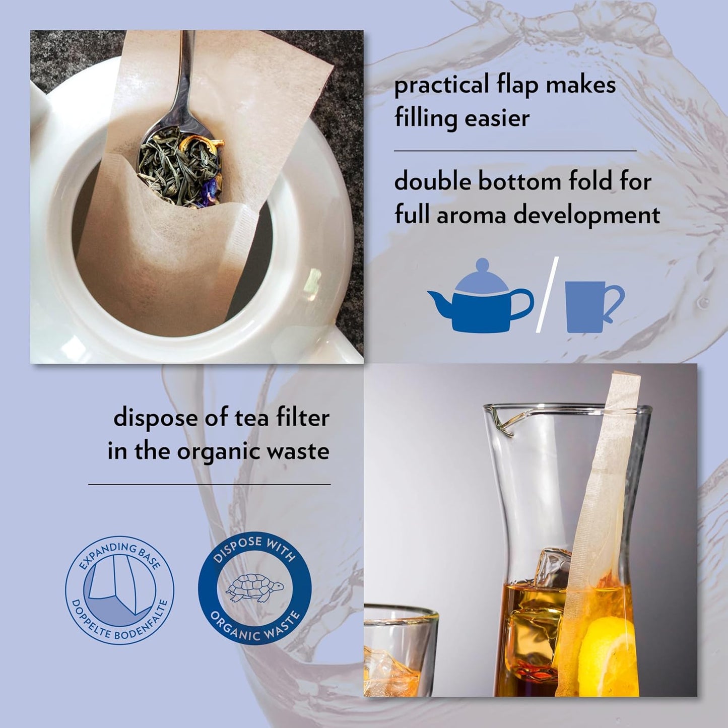 Finum Disposable Paper Tea Filter Bags for Loose Tea, Brown, Large, 100 Count