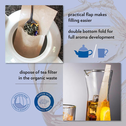Finum Disposable Paper Tea Filter Bags for Loose Tea, Brown, Large, 100 Count