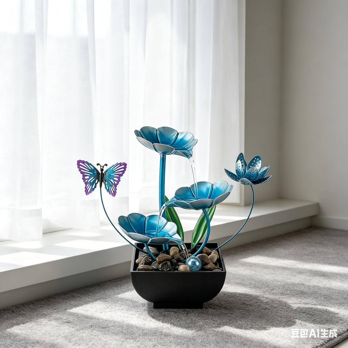 Tabletop Fountain,Indoor Water Fountain,Home Fengshui Décor Zen Relaxation Soothing Sound Machine for Office,Living Room,or Bedroom,Green Lotus,Hummingbird & Pink Flower,9.1inch