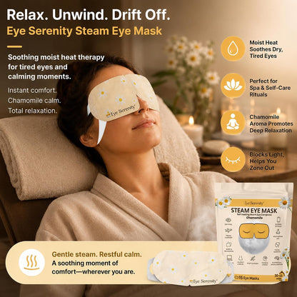 Eye Serenity Steam Eye Mask, Heated Eye Mask, Self Heating Warm Compress for Dry Eyes, Fast Relief for Stye, Puffy Sensitive Eyes, Moist Heat, Gift for Women and Men - Unscented