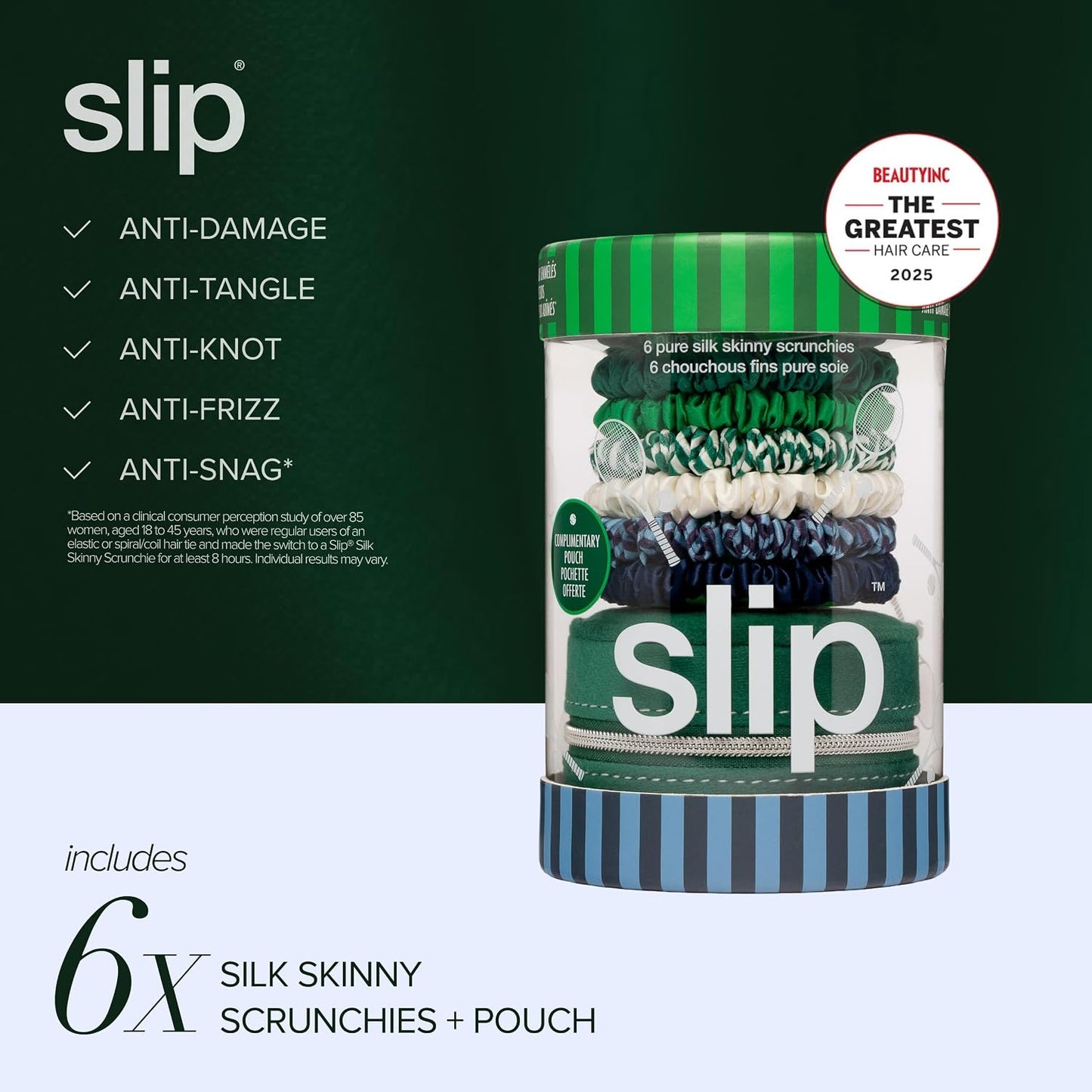 Slip Silk Hair Ties — Skinny Silk Black Scrunchies, No Damage, No Crease, Anti-Breakage |100% Mulberry Silk | All Hair Types | Made with Proprietary Slipsilk™ | Set of 4