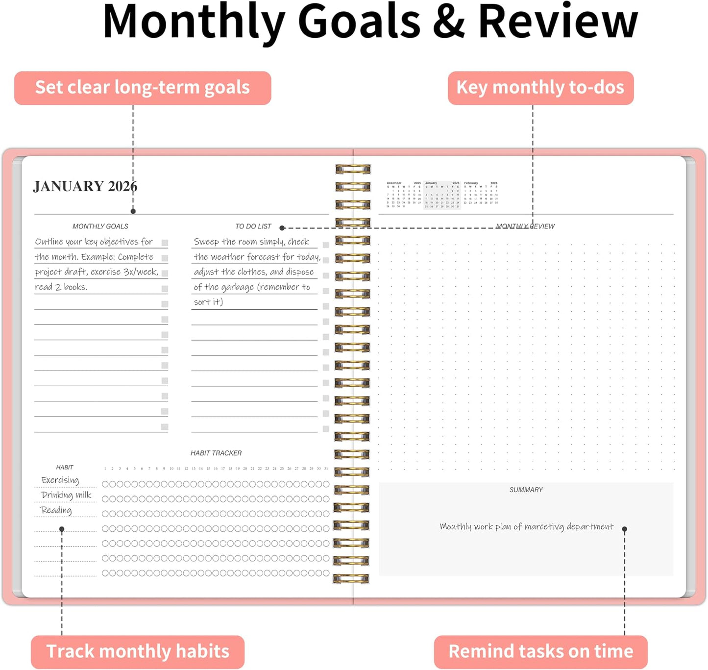 KMQOY Monthly Planner 2026-2027, 2026 Calendar 24 Months Planner, Jan 2026 - Dec 2027, 7.5"x10", Personal Calendar with Monthly Goals, To-Do List, Habit Tracker, 2 years for School Office Home Planning(Black)