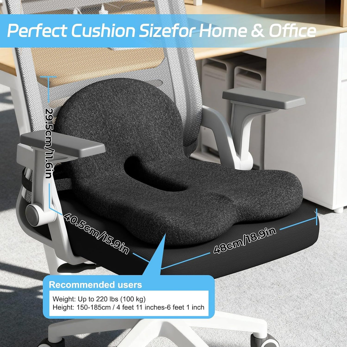 Truck Driver Seat Cushion, Memory Foam L-Shaped Ergonomic Cushion for Office Chairs, Comfort & Support for Long Sitting