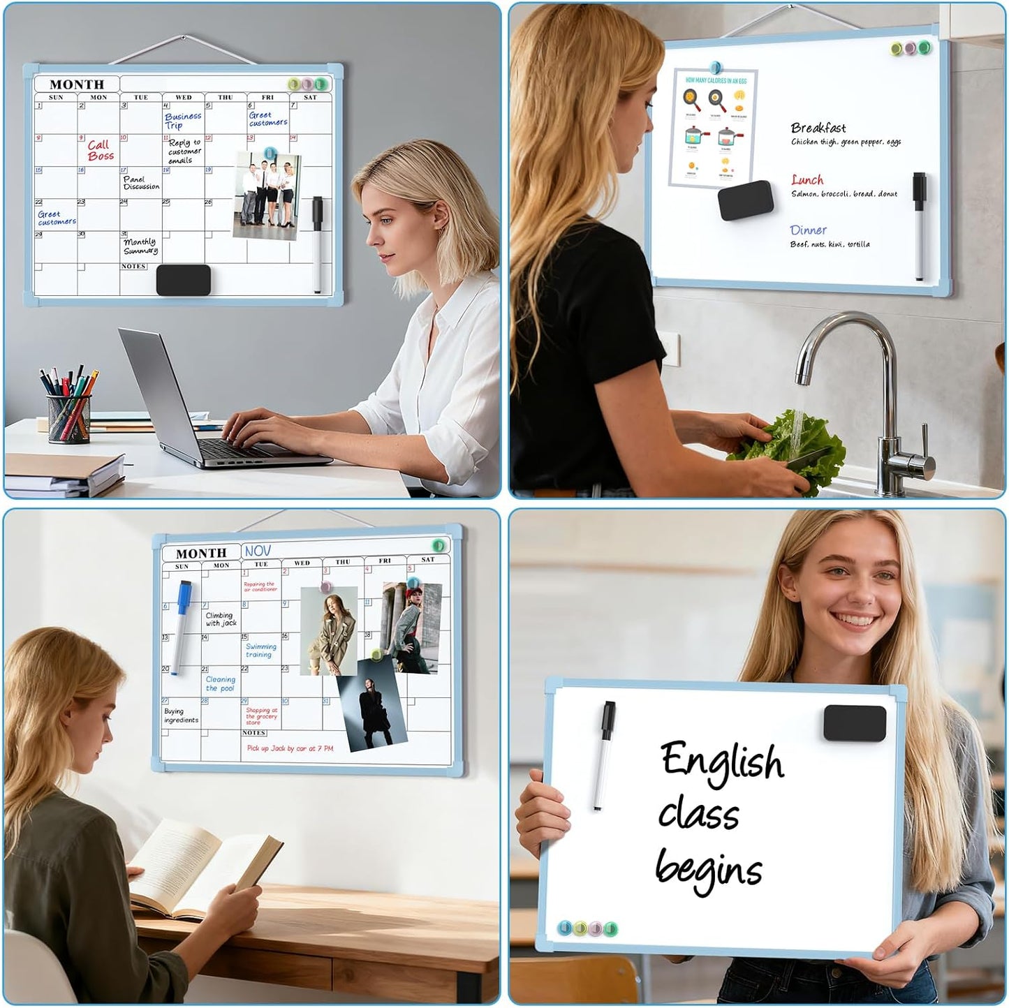 MaxGear Monthly Calendar Dry Erase Board for Wall, 16"x12", White Frame | Double-Sided, Hanging Small White Board, Portable Whiteboard for Planning, Drawing, Memo, to Do List, Home, Kitchen, Office