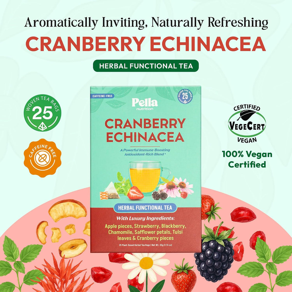 Pella Nutrition Cranberry Echinacea Herbal Functional Tea - 25 Teabags