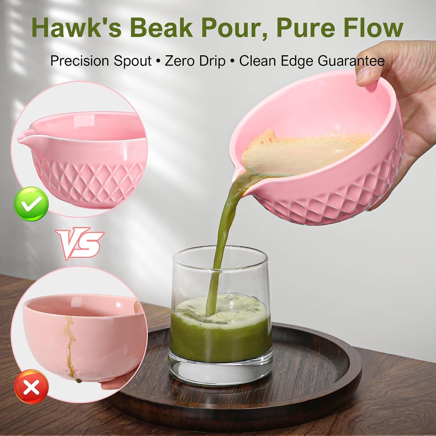 Matcha Whisk Set, 7 Pcs Matcha Kit, Ceramic Matcha Set Includes Matcha Bowl with Spout, Matcha Whisk and Holder, Bamboo Scoop, Scoop Rest, Sifter and Tea Towel (Ceramic White)