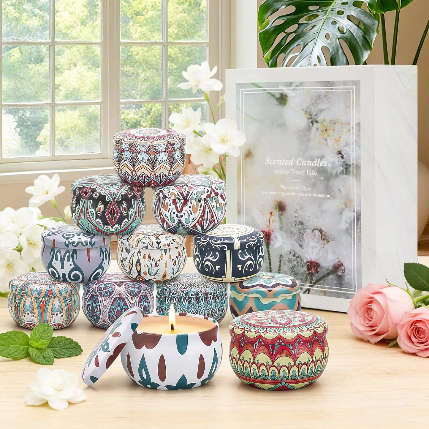 Scented Candles Gift Set, 12 Pack Soy Wax Candles for Home, 12 Scents, Aromatherapy Travel Tins with Gift Box for Women, Birthday, Housewarming, Relaxation