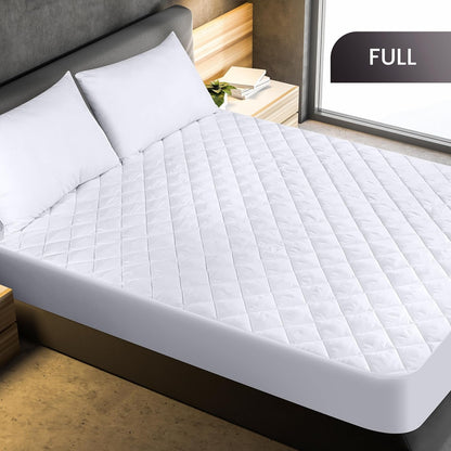 Quilted Fitted Mattress Pad, Queen Mattress Protector Topper with Deep Pocket Stretches up to 16 Inches, Machine Washable Mattress Cover by Utopia Bedding (White)
