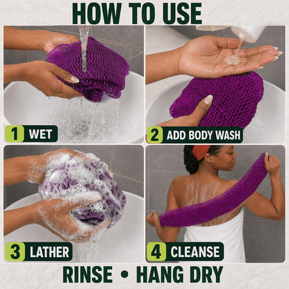 SubSahara African Net Sponge, 2 Pack 45-Inch Exfoliating Bath Scrubber