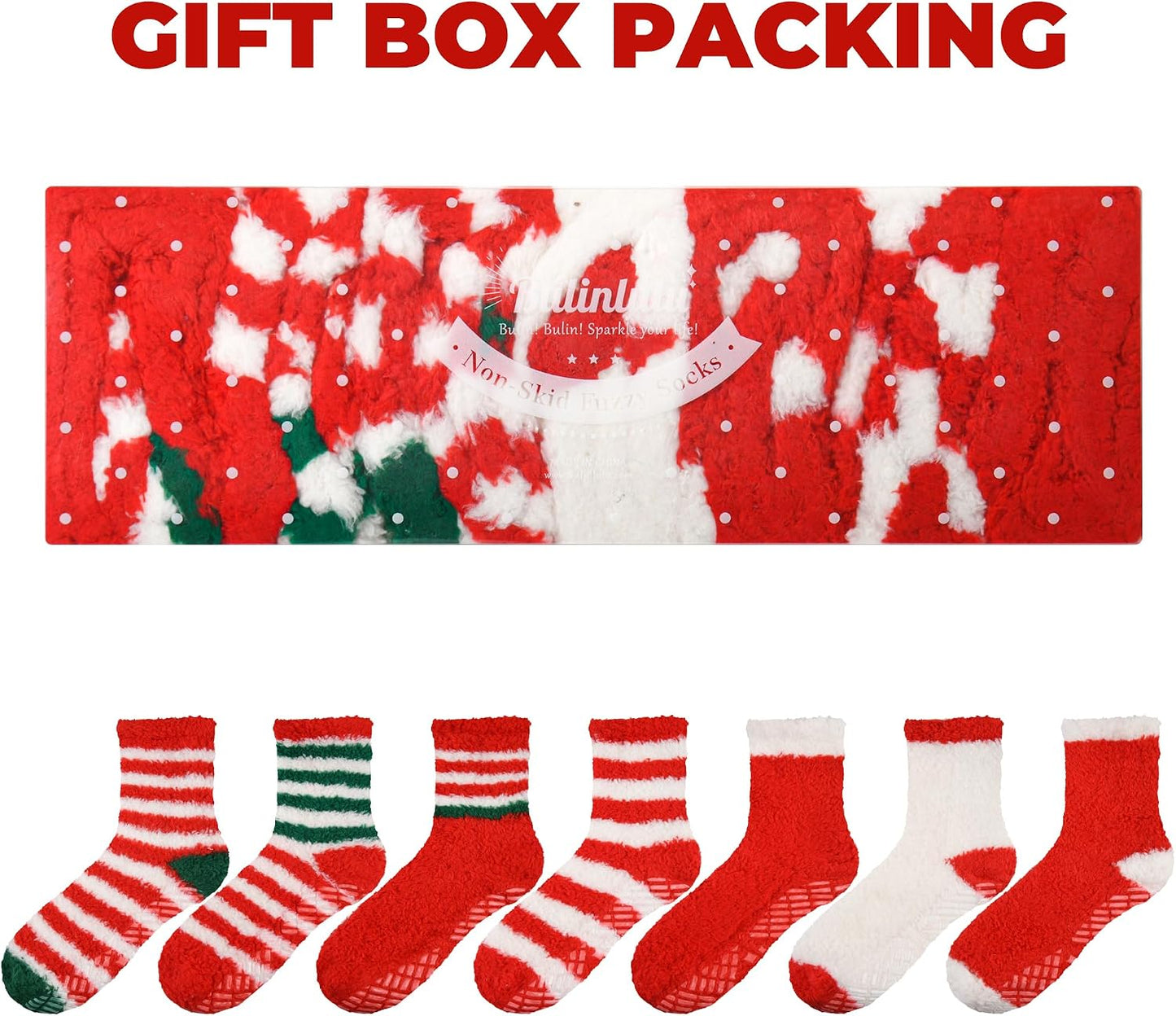 Bulinlulu Fuzzy Socks with Grips Plush Sleep Cozy Winter Soft Hospital Fluffy Socks for Womens Mens Gifts