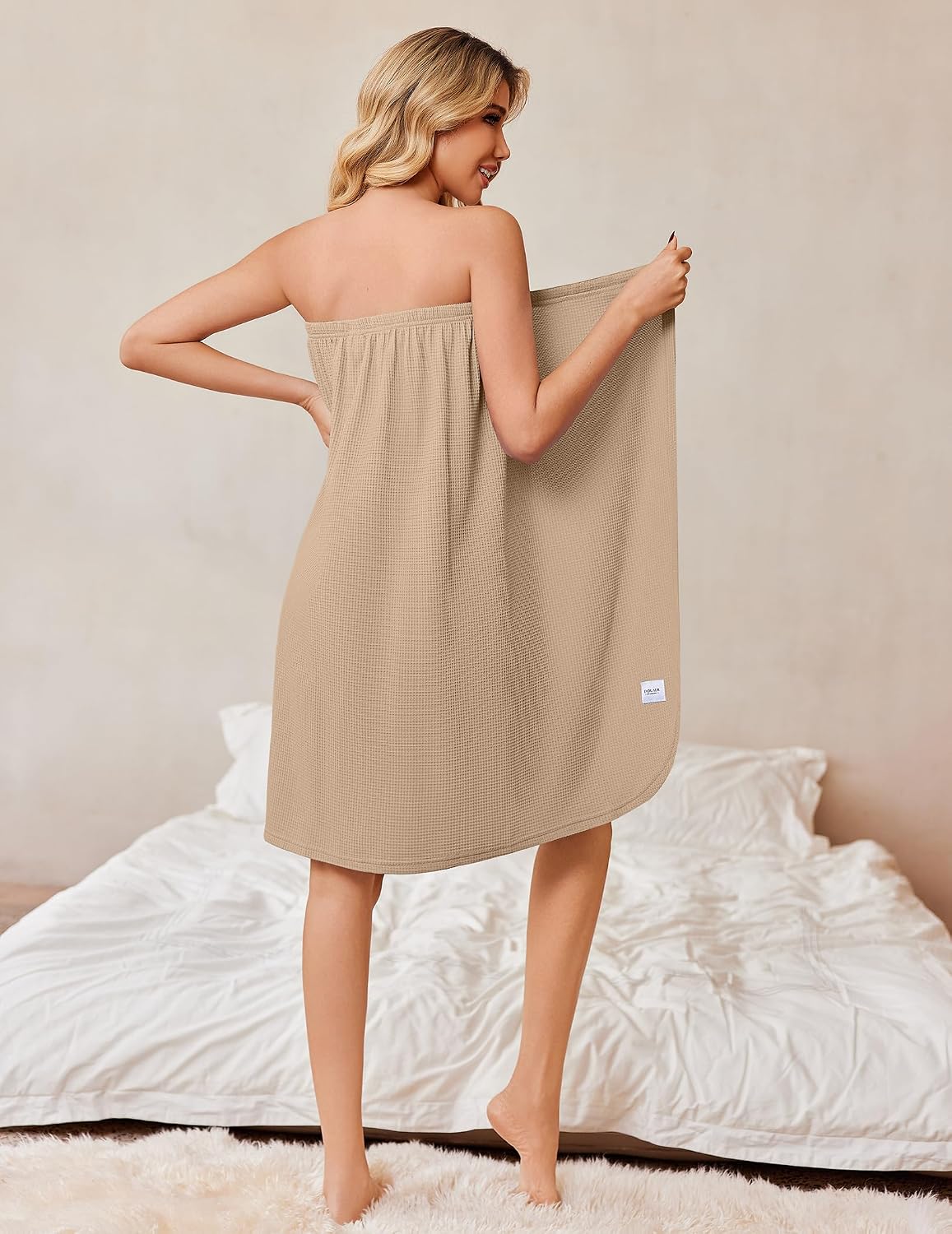 Ekouaer Waffle Robes Towel Wrap for Women Bath Wrap Lightweight Spa Robe