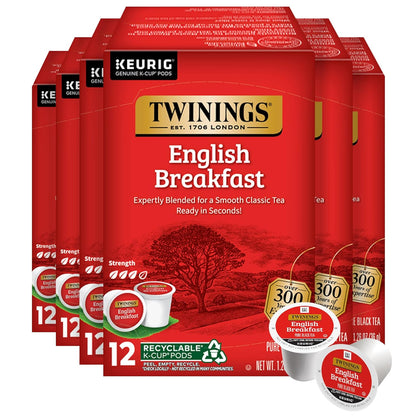 Twinings English Breakfast Black Tea K-Cups for Keurig, 12 CT Box (6 Pack)