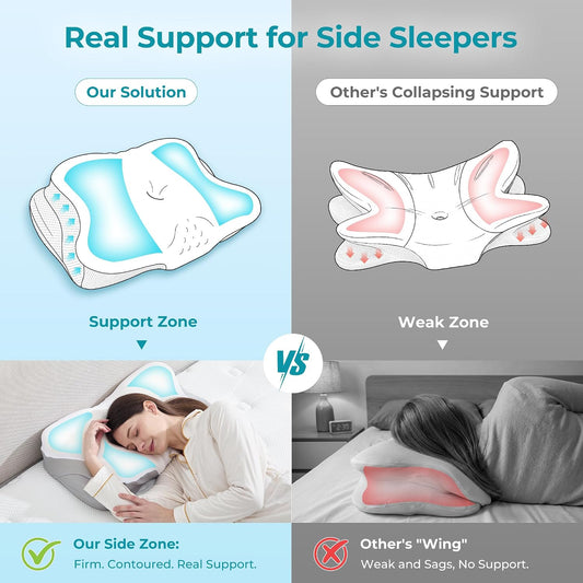 BDEUS Sleep Apnea Pillow, Cervical Neck Pillow for Pain Relief, Ergonomic Side Sleeper Pillow for Adults, Orthopedic Contour Memory Foam Pillow for Neck Support, Anti Snore, Cooling, White