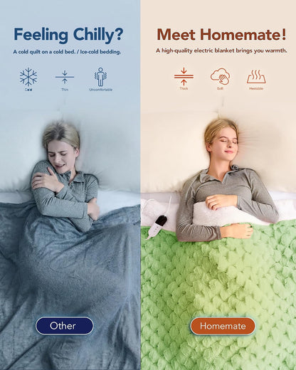 Homemate Electric Heated Blanket Twin - 62"x84" Heating Bed Blankets Throw with 10 Heating Levels 8 Hours Auto Off Fast Heating Over-Heated Protection Ultra Soft Warm Flannel ETL Certified Grey - Colors B