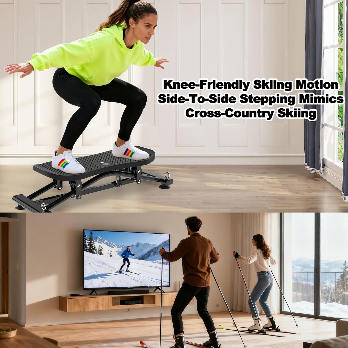 KINMAC 2-in-1 Rocking Stepper with Resistance Bands, Portable Balance Board for Exercise at Home, Quiet Mini Stair Stepper with LCD Monitor, Ski Trainer for Workout Home Gym