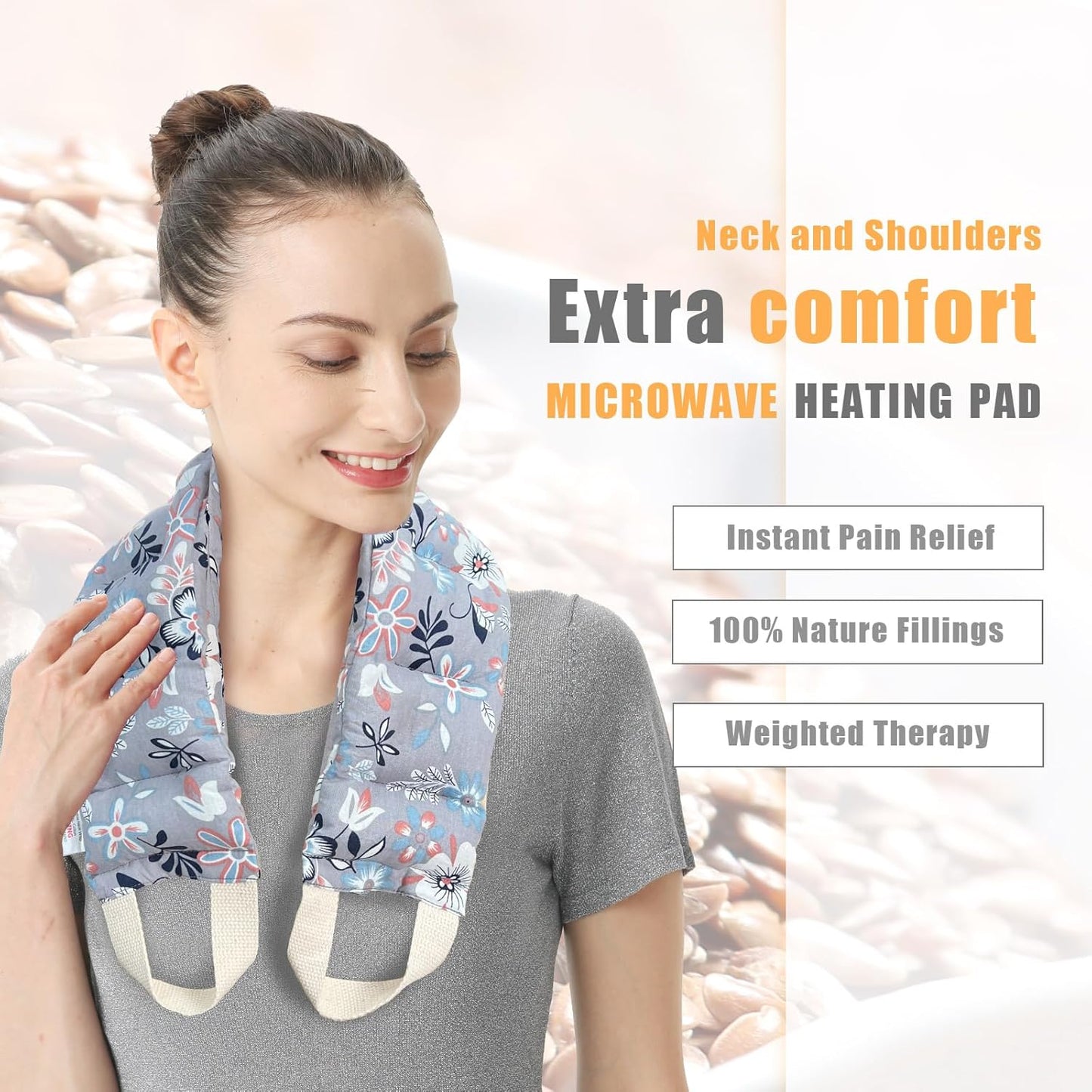 UNCN Long Wide Heating Pad for Neck and Shoulders Back 33x5.9 Microwavable Large Moist Heat Pack Warm Hot Compress Neck Wrap Weighted Bag Massage Reusable Herbal Nature Calming Portable 1.95Pounds