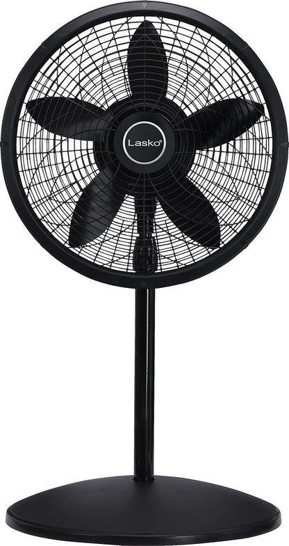 Lasko Pedestal Fan, Oscillating Fan for Bedroom with Adjustable Height and 3 Cooling Speeds, Portable, 18", Black, 1827