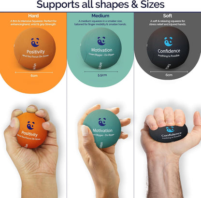 Mind & Body Stress Balls for Adults - Multi-Density Squeeze Balls for Hand Therapy & Grip Strengthening - Stress & Anxiety Relief - Choose 3-Ball (Soft, Medium & Hard) or 2-Ball (Soft & Hard) Sets
