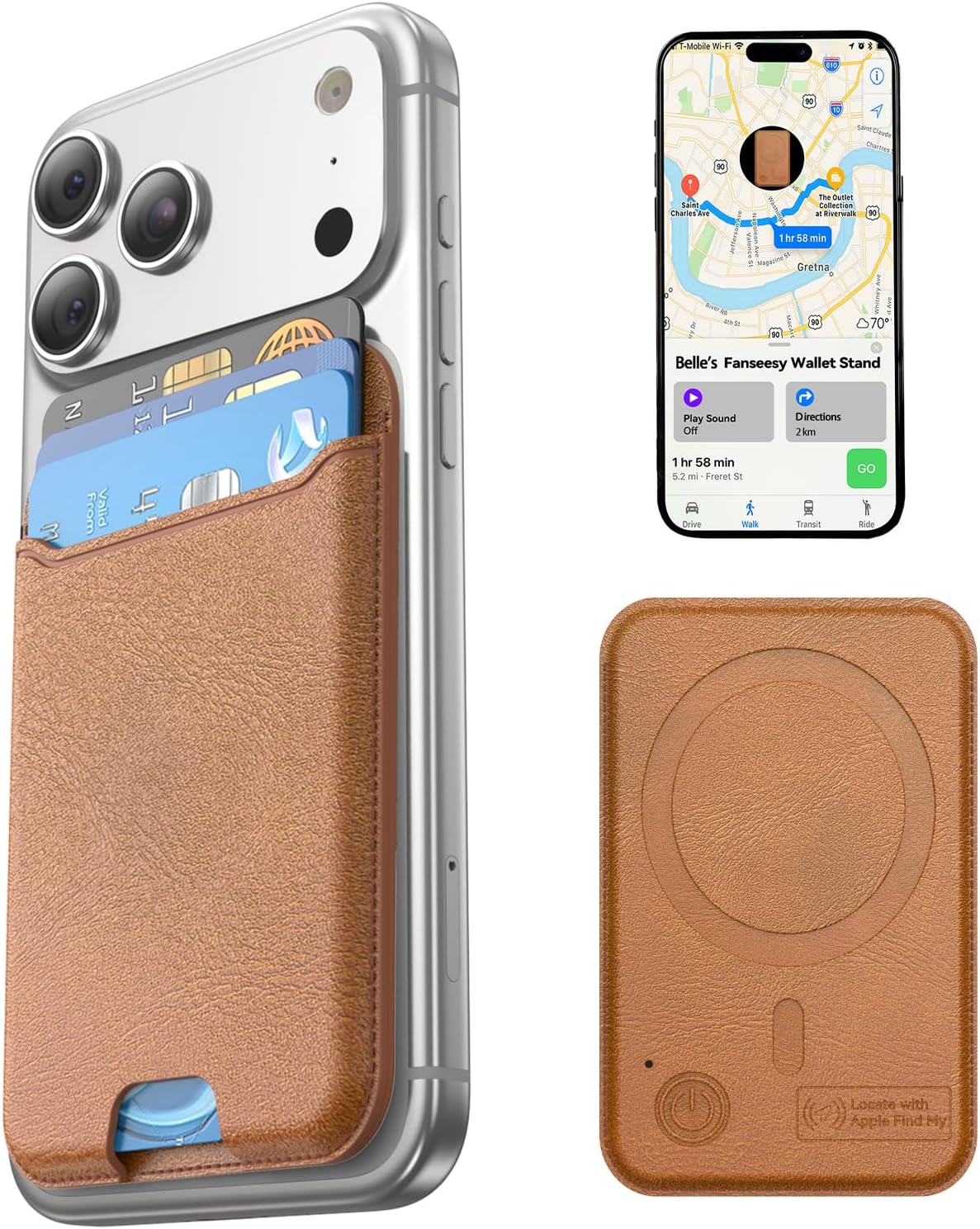 for MagSafe Wallet, Works with Apple Find My,4 Card Holder, Magnetic Phone Wallet for iPhone 18/17/16/15/14/13/12 Pro Max Air Plus Series, RFID Blocking Vegan Leather,Black