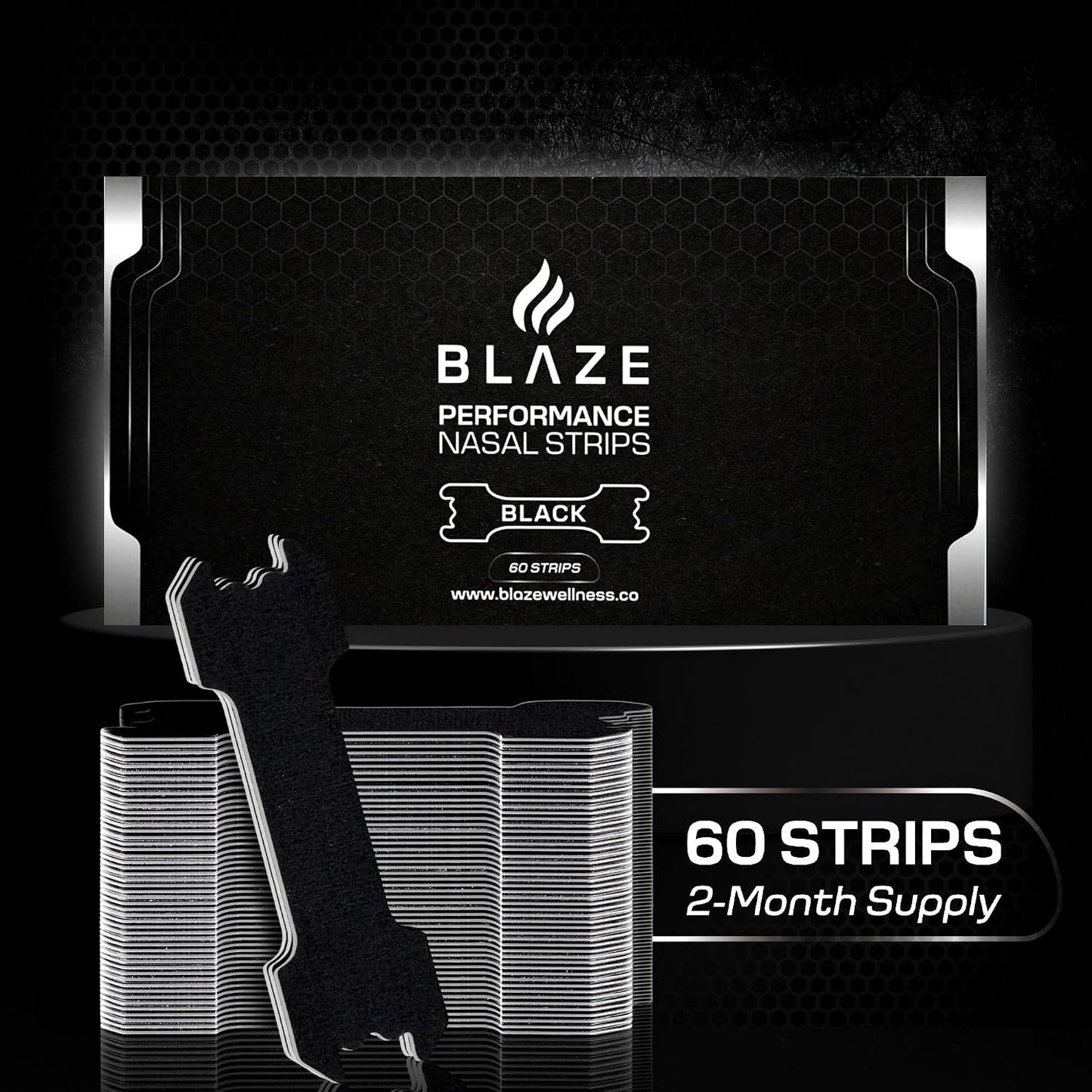 Performance Nose Strips for Breathing (60 Count) - Oil & Sweat Proof Adhesive - Athletic Nasal Strips for Snoring & Sleeping - Black, Wide, Universal Fit, Extra Strength Snoring Solution for Sleep
