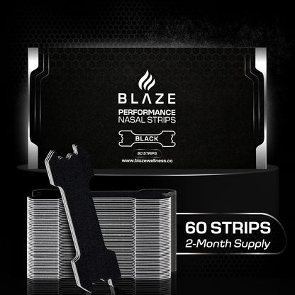 Performance Nose Strips for Breathing (60 Count) - Oil & Sweat Proof Adhesive - Athletic Nasal Strips for Snoring & Sleeping - Black, Wide, Universal Fit, Extra Strength Snoring Solution for Sleep