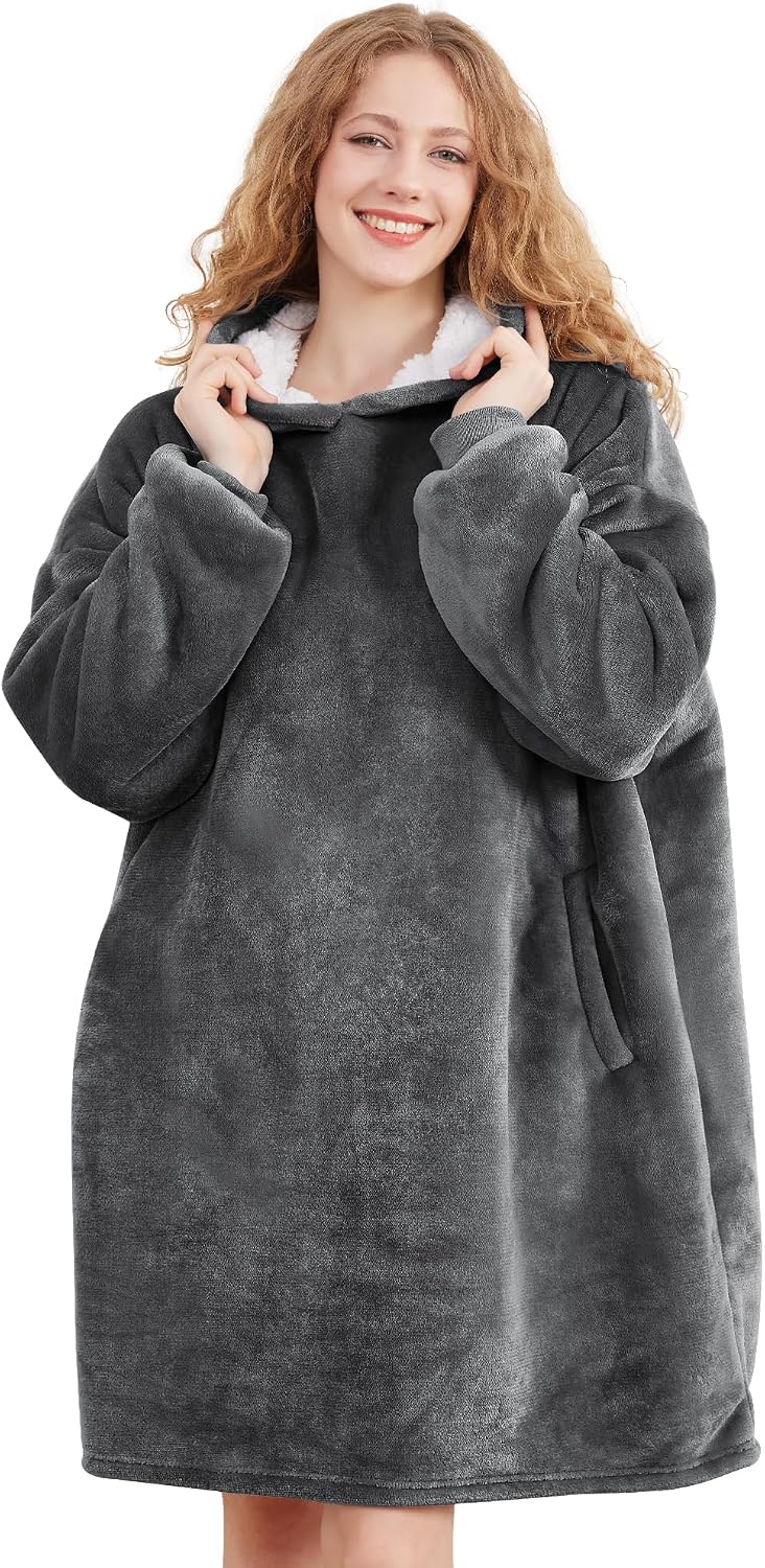 AmyHomie Wearable Blanket Hoodie for Adults & Teens,Oversized Sherpa Hooded Blanket,Warm Cozy Blanket Sweatshirt as Christmas Birthday Gifts for Women Men
