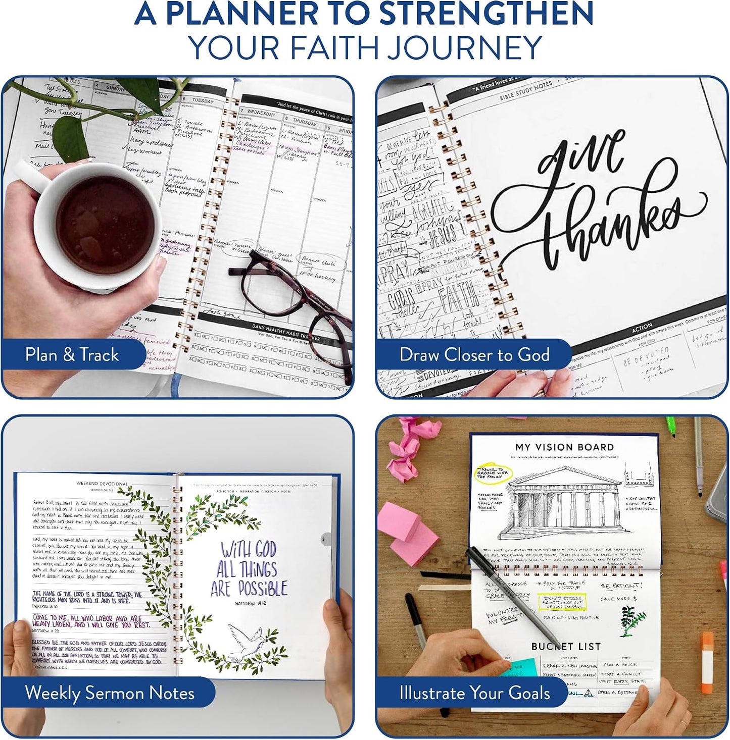 Christian Planner 2026 Daily Planner - Faith Based Monthly and Weekly Planner, Vision Board, and Habit Tracker - 2026 Calendar, Personal Organizer and Devotional Journal (Spiral, Pine)