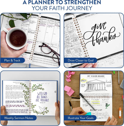 Christian Planner 2026 Daily Planner - Faith Based Monthly and Weekly Planner, Vision Board, and Habit Tracker - 2026 Calendar, Personal Organizer and Devotional Journal (Spiral, Pine)