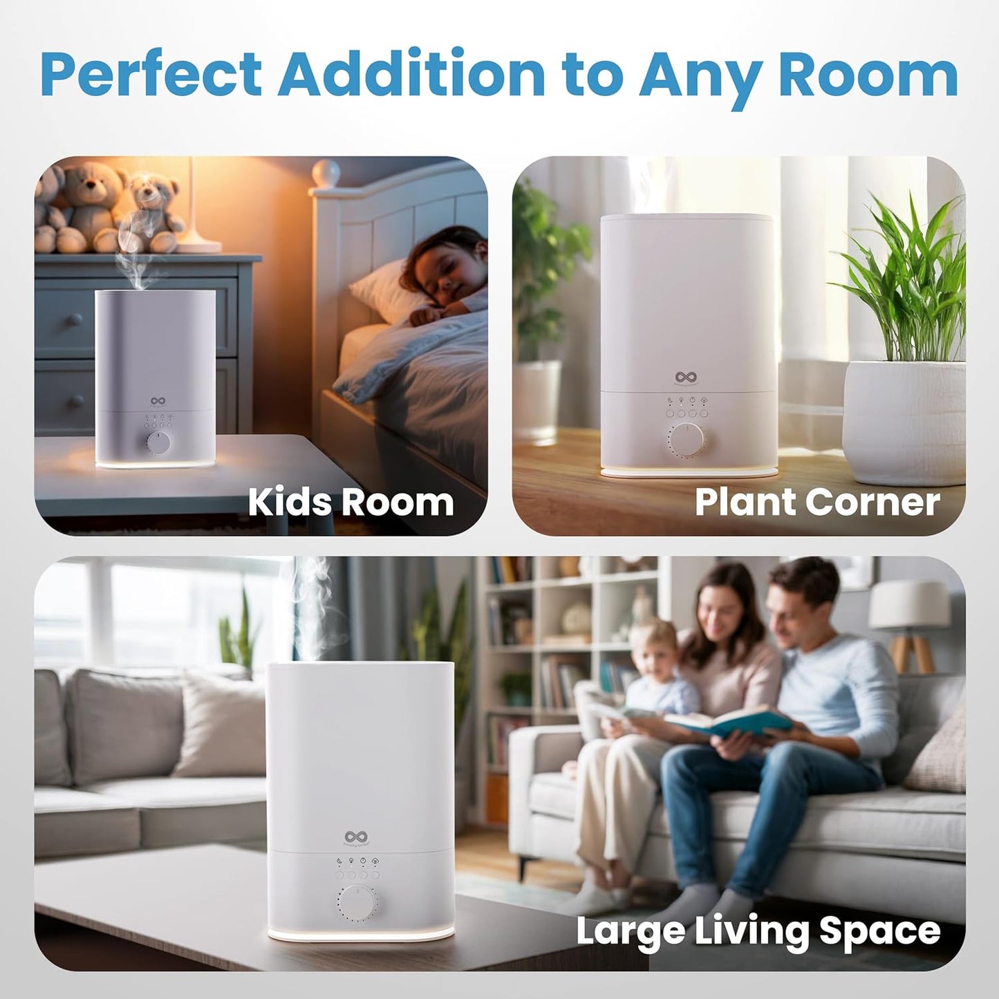 Everlasting Comfort 2.5L Top Fill Humidifier for Bedroom – Quiet, Easy to Fill & Clean, 24HR Runtime, Night Lights, Timer, Ultrasonic Cool Mist, Auto Shut-Off for Indoor Use - White