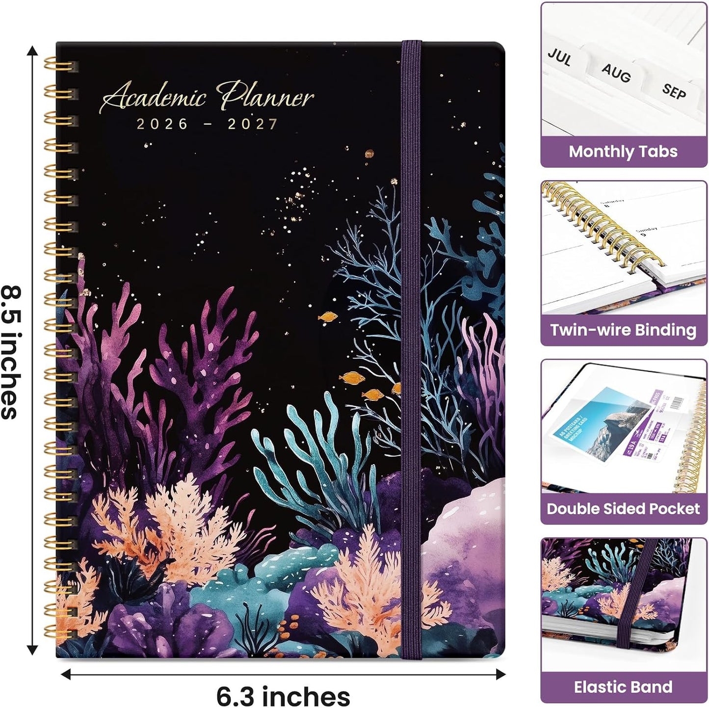 Planner 2026-2027, Academic Monthly and Weekly Calendar Planner for Women, July 2026 - June 2027, Hardcover Pretty Agenda Planner Book with Tabs, Spiral Daily Organizer for School Office Home Supplies, 6.3" x 8.5" - Blue Floral