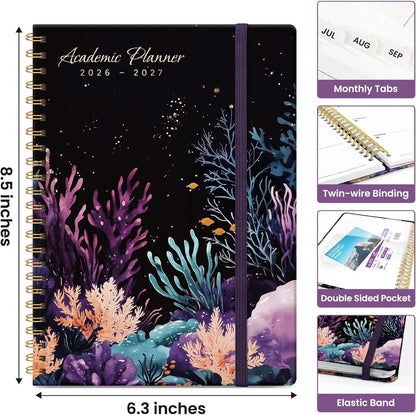 Planner 2026-2027, Academic Monthly and Weekly Calendar Planner for Women, July 2026 - June 2027, Hardcover Pretty Agenda Planner Book with Tabs, Spiral Daily Organizer for School Office Home Supplies, 6.3" x 8.5" - Blue Floral