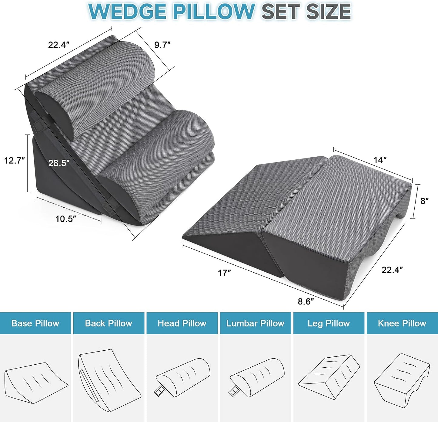 Yojoker 4PCS Orthopedic Bed Wedge Pillow Set for Sleeping, Post Surgery Foam Pillow for Body, Back and Leg Pain Relief, Triangle Adjustable Support Pillow - Acid Reflux, Anti Snoring & GERD Sleeping