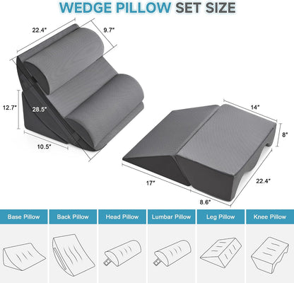 Yojoker 4PCS Orthopedic Bed Wedge Pillow Set for Sleeping, Post Surgery Foam Pillow for Body, Back and Leg Pain Relief, Triangle Adjustable Support Pillow - Acid Reflux, Anti Snoring & GERD Sleeping