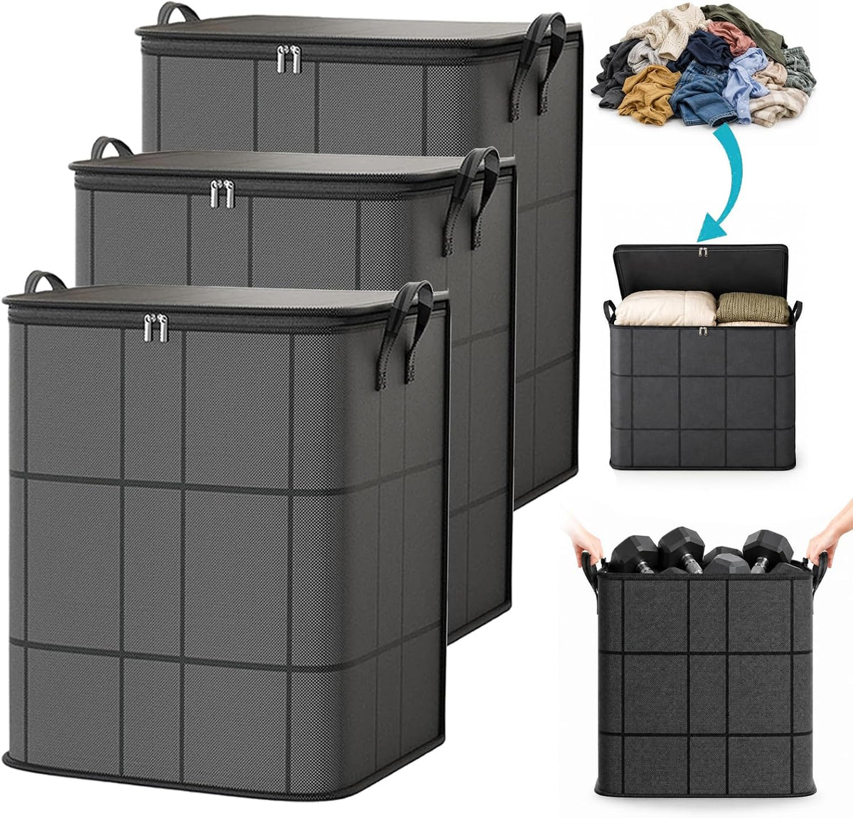 220L XXL Foldable Storage Bag with Reinforced Handles, Upgraded Heavy-Duty Design with Reinforced Seams & Zipper, Portable Moving Storage Bags for Bedding, Clothes & Quilts，XXL: 23.6x19.7x27.6 in：3
